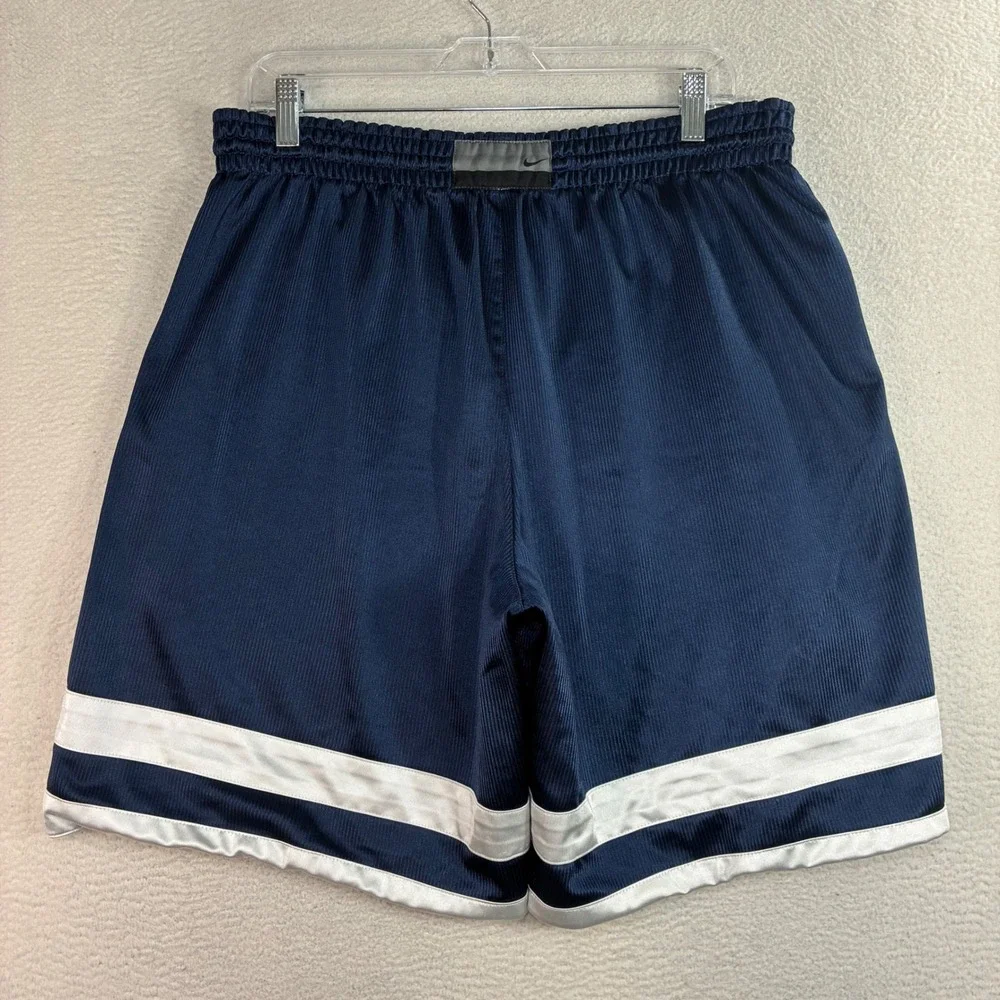 Y2K Nike Baggy Basketball Shorts Men XL Blue White Reversible Silky Drawstring